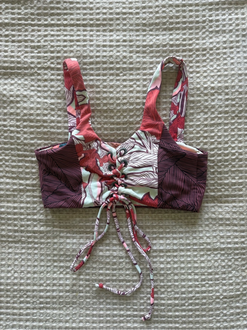 Maaji Pink Multi Floral Lace-Up Bikini Top